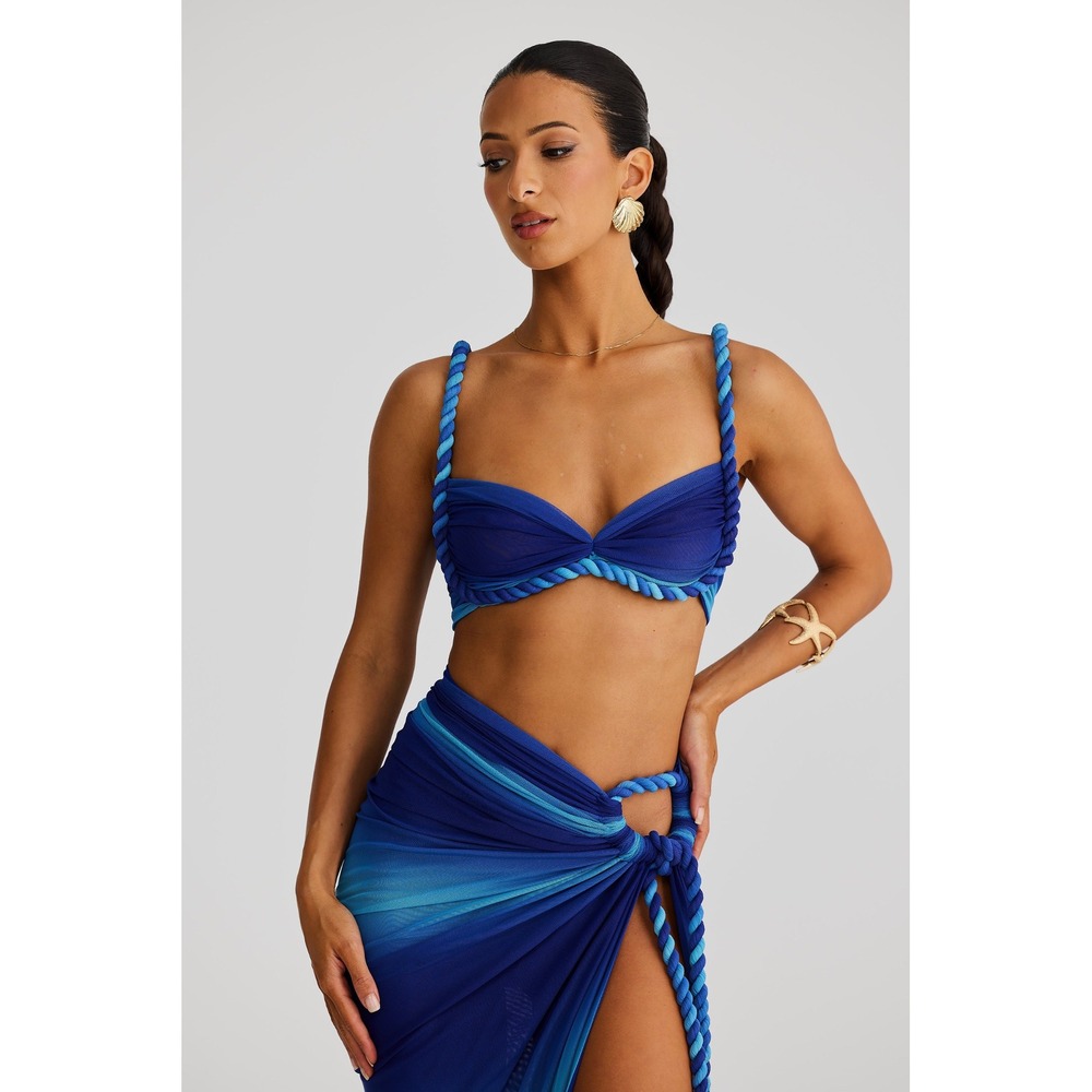 Melani The Label Ahria Crop Top Blue Ombre Rope Detail Mesh Size L NEW